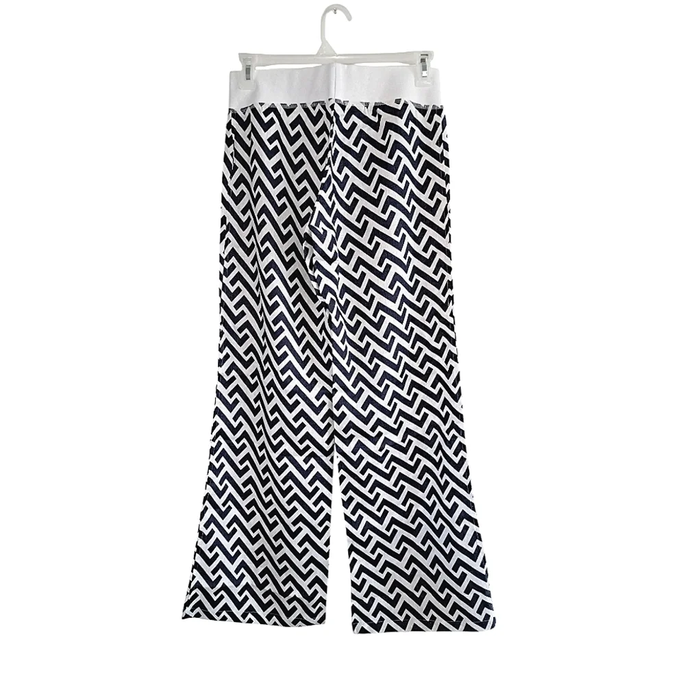 Women's Blue & White Linen Beach Pants Wide-leg Tie Waist Sizes S,M,L - Picture 3 of 7